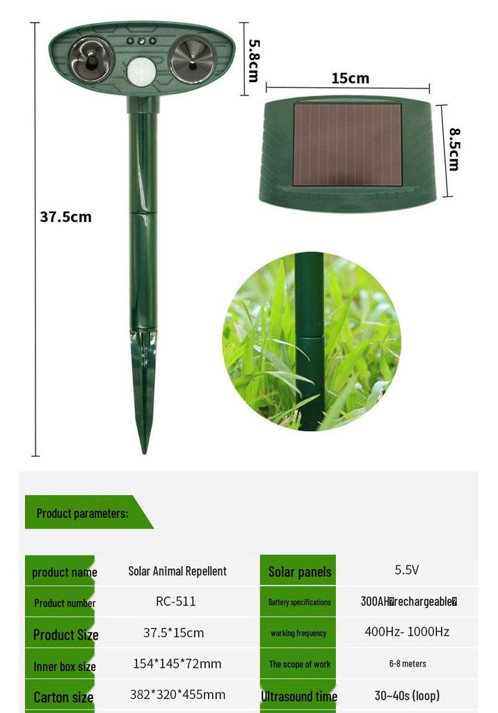 Solar-Powered LED Ultrasonic Animal Repeller with Infrared Induction