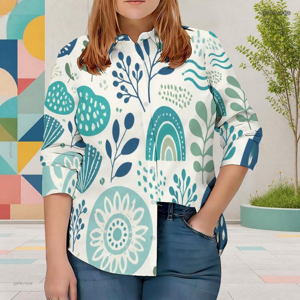 Women Plus Size Long Sleeve Collared Button Front Colorful Striped Print Shirt