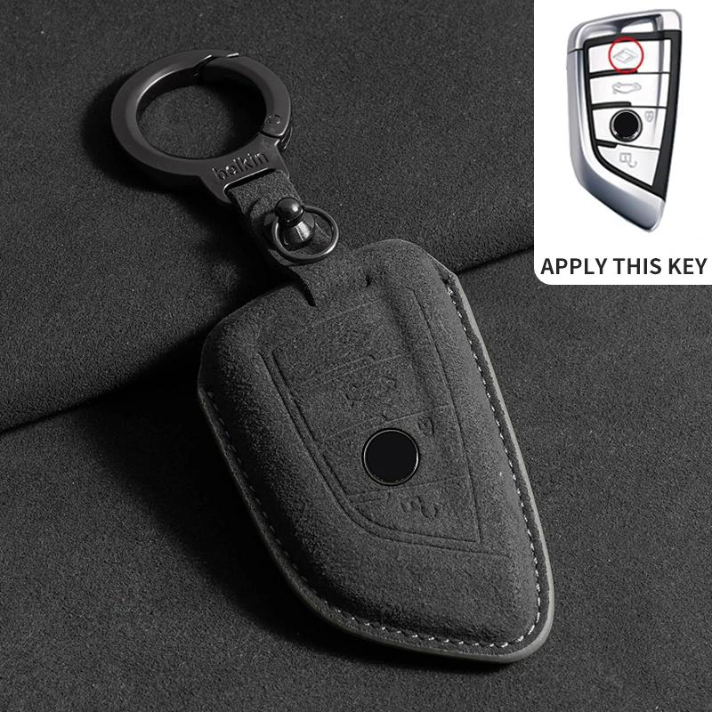 Leather Car Key Case For BMW X1 X3 X5 X6 X7 F20 F15 F16 F48 G20 G30 G01 G02 G05 G11 G32 1 3 7 Series Keychain Suede Accessories