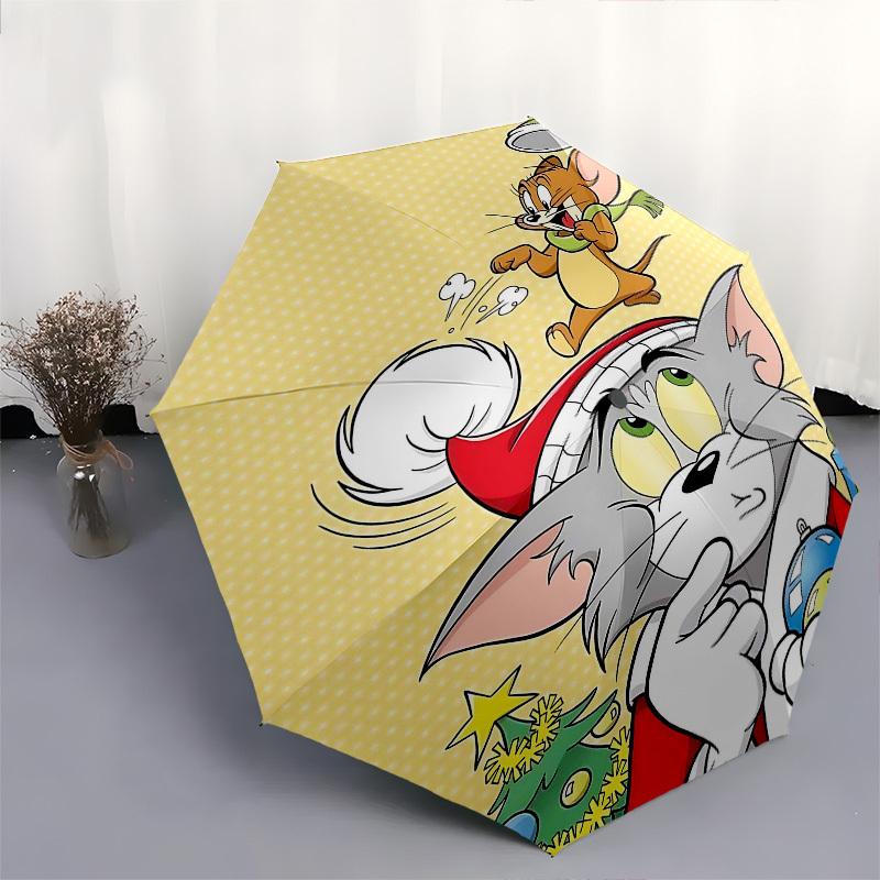 1pc Tom and Jerry Automatic Folding Umbrella - Compact 8-Rib Design, Durable Plastic & Iron1390L