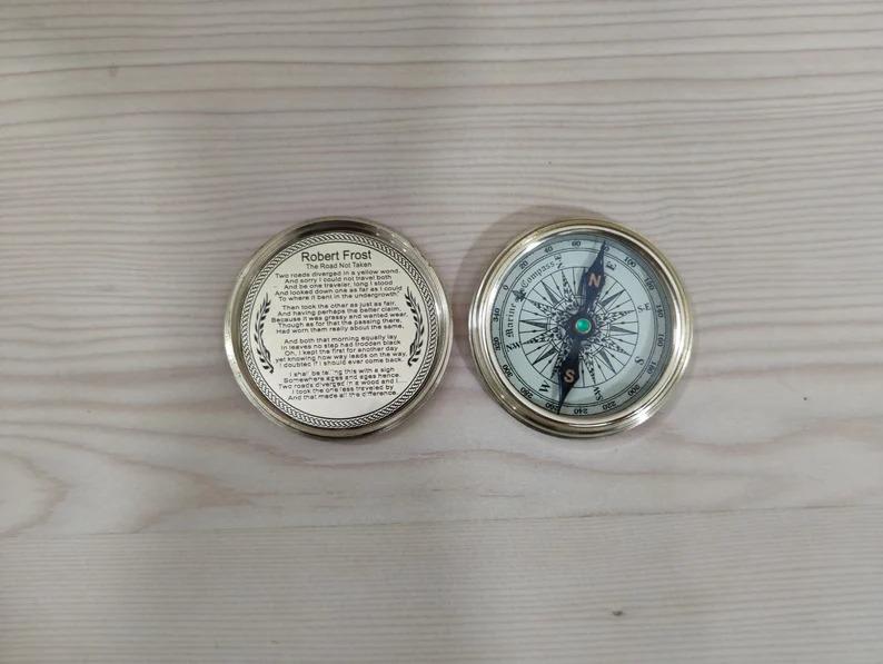 Premium Brass Compass with Wooden Box, Engraved Vintage Pocket Compass Graduation Gift, Nautical Working Compass Gift for Men
