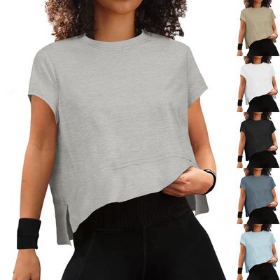 Top Crop Estivi da Donna a Maniche Corte con Spacco Laterale Magliette Sportive da Allenamento in Palestra Yoga