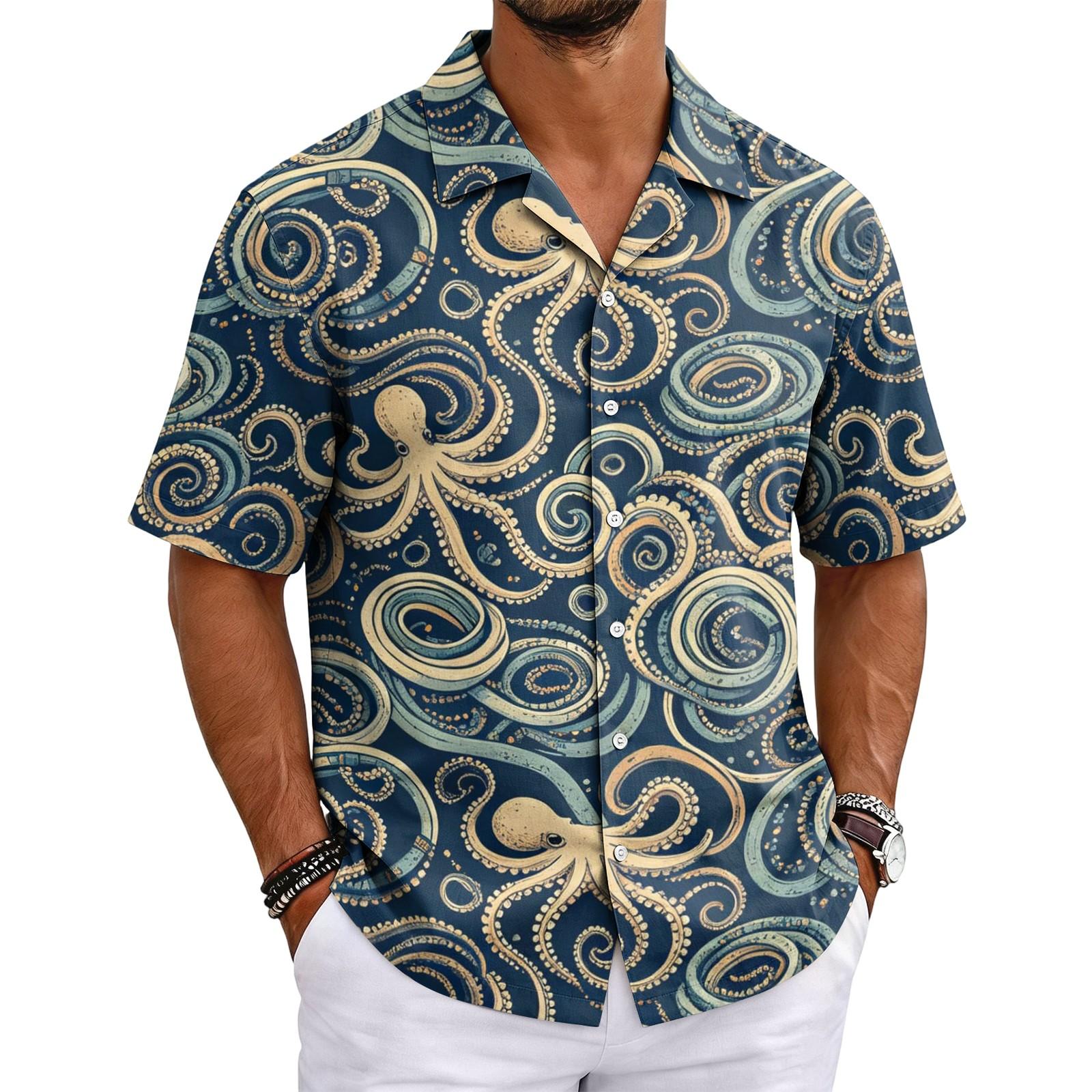 Men s Cuban Collar Hawaiian Print Shirt for Summer Casual Wear XXXXXL