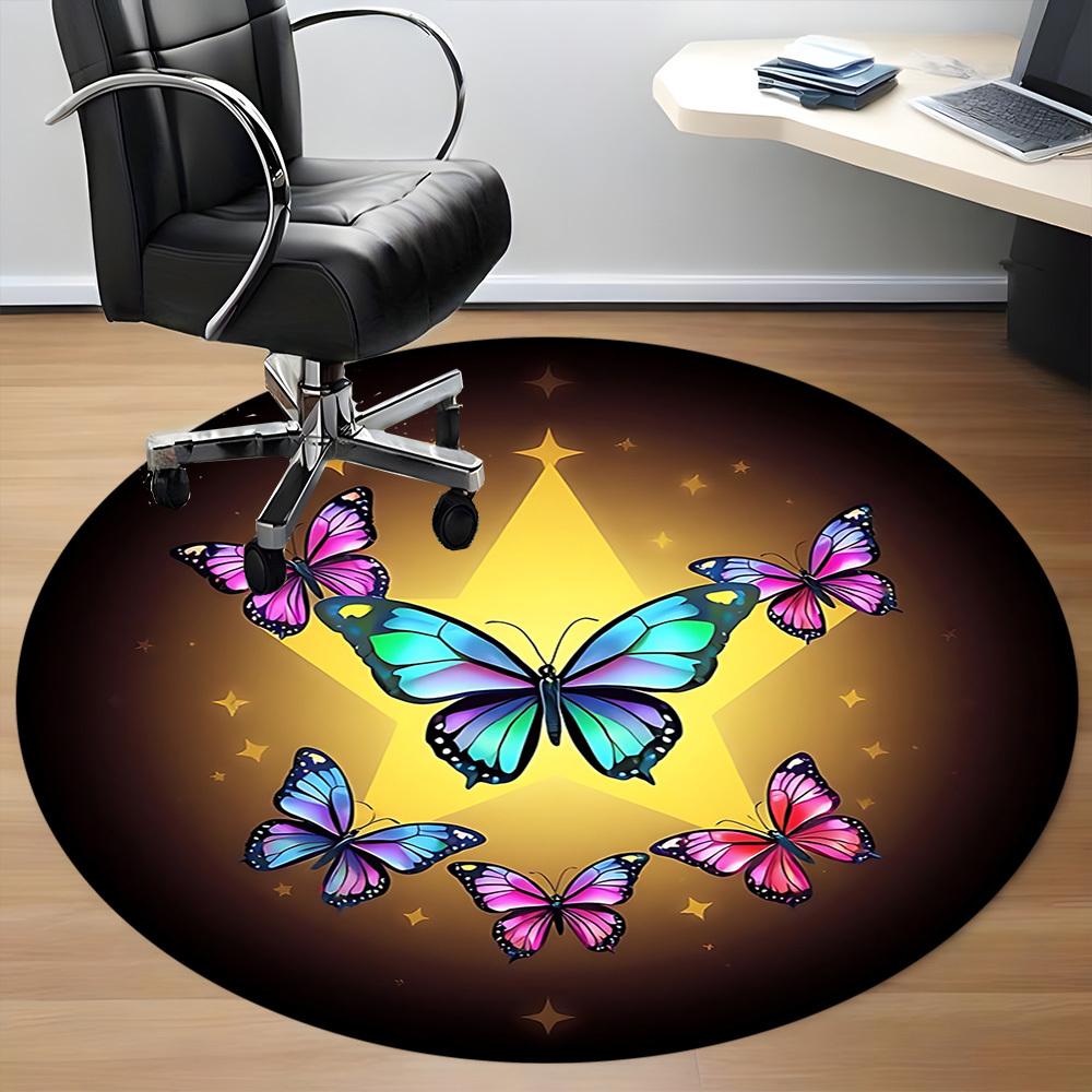1pc Butterflies Star Office Round Rug, Non-slip, Soft and Durable Office Rug for Interior Decoration, Perfect for Office, Beautiful Decoration yy26032
