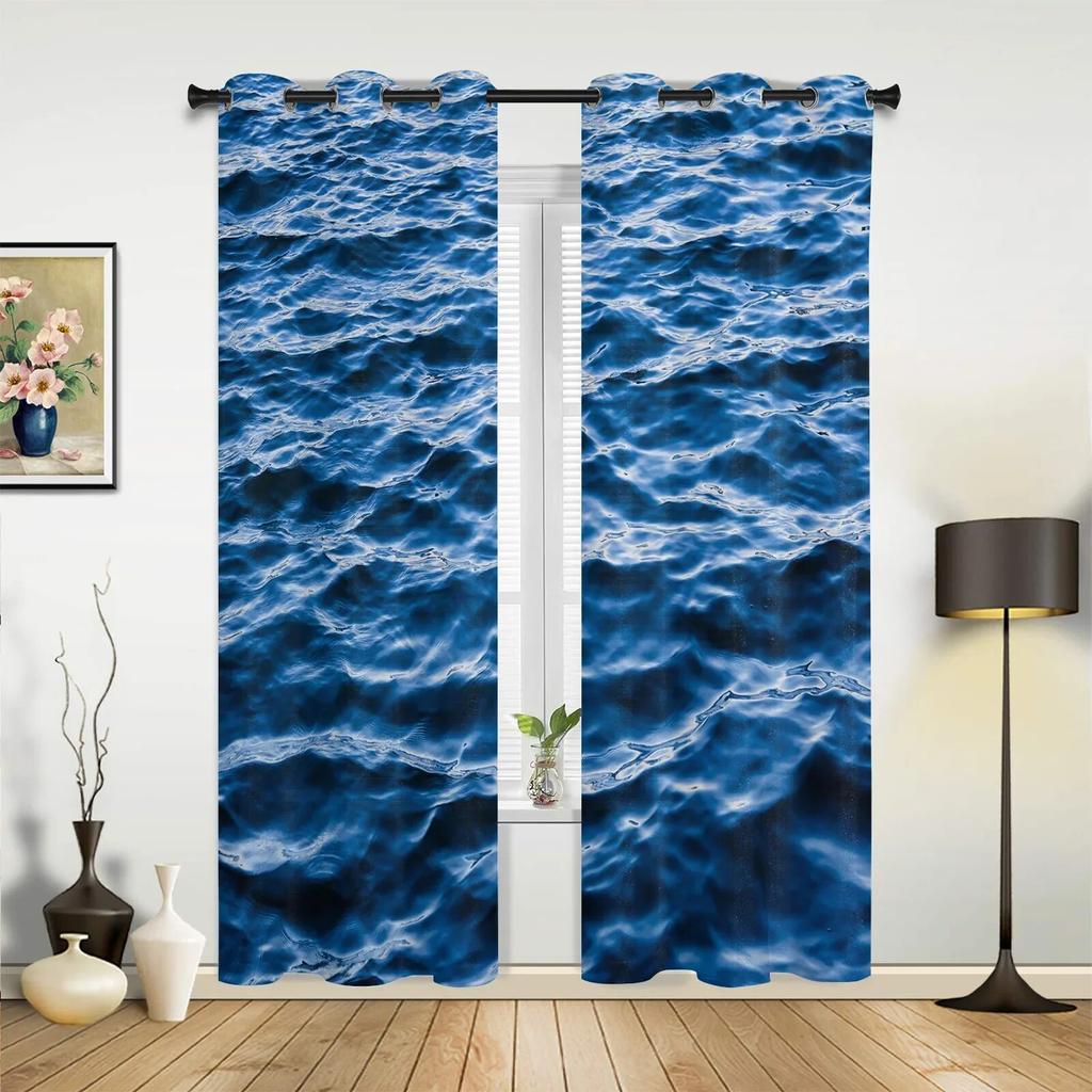 Blue Sea Water Wave Landscape Windows Curtains for Bedroom Modern Printing Blinds Curtain For Living Room Home Decor