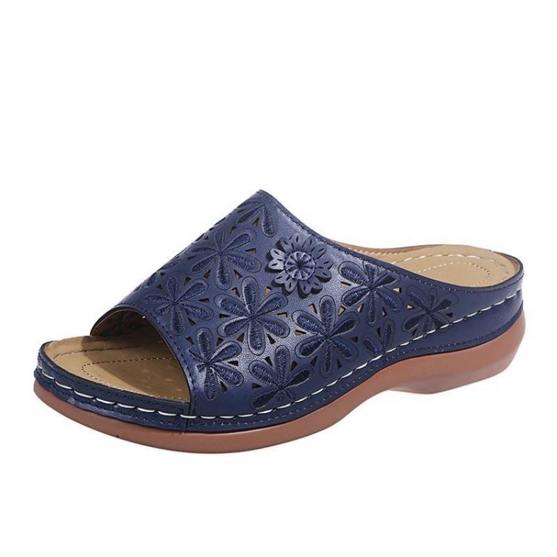 Large Size Women's Shoes Summer New Flowers Fish Mouth Sandals Hollow Slope Heel Cool Slippers Women
