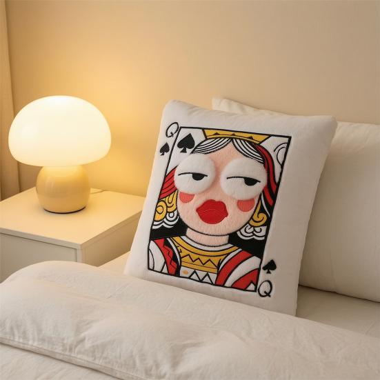 Poker Cards Throw Pillow, King Queen Jack of Spades Plush Pillow, Funny Decorative Cushion with 3D Embroidery for Sofa Couch Living Room Bedroom