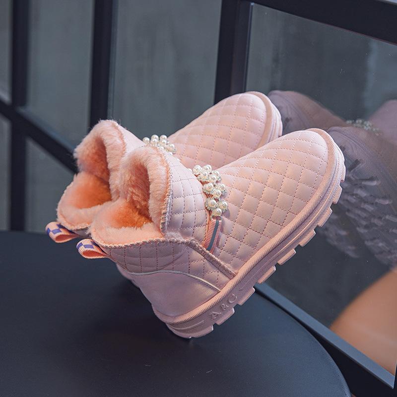 

Детские зимние ботинки, зимние нескользящие ботинки из хлопка и флиса для девочек, теплые водонепроницаемые ботинки для девочек из хлопка 37 розовый