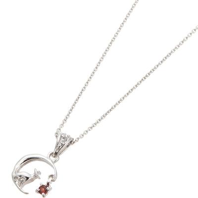 [Piena] Sterling Silver 925 Cubic Zirconia Natural Stone Crescent Moon Cat Necklace for Women (January Garnet)