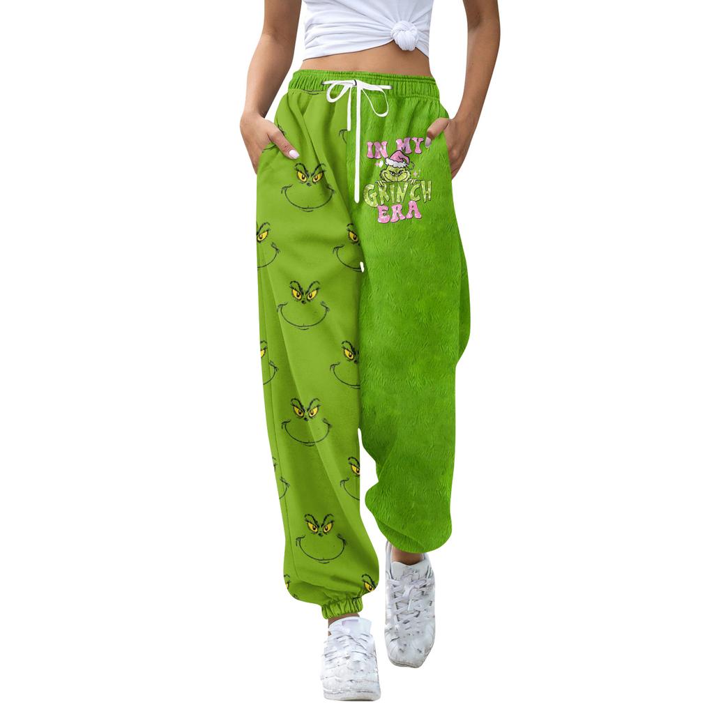 Women's Casual Fashion Christmas Print Sweatpants With Drawstring Waistband And Cuffed Legs
