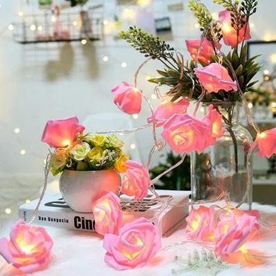 1.5/3m 20 Lumières Guirlande Lumineuse LED en Forme de Fleur de Rose Lumières Chaudes Lumières Décoratives pour Maison Jardin Fête Décoration Lumières Décoratives pour Fête de Noël Mariage