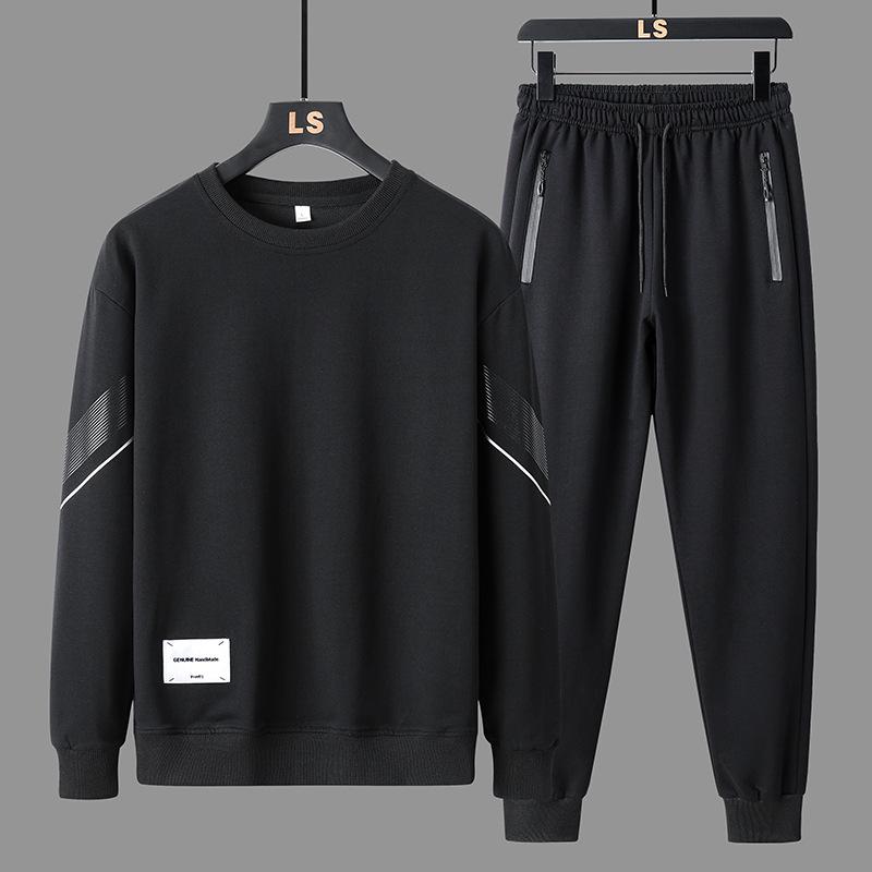 Men's Plush Thickened Two-Piece Sports Suits: Long-Sleeve Pullover & Pants - Casual Trendy Autumn/Winter Activewear