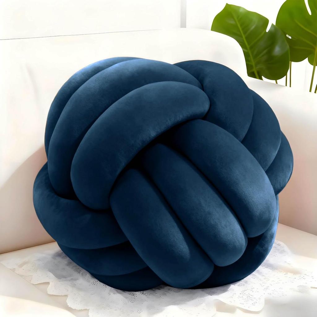 Dark Green 8.6 Inches Knot Pillow Ball, Round Soft Handmade Knotted Ball Pillow Plush Cushion Home Decor, Knotted Plush Pillow Cushion, for Bedroom,