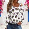 Women Plus Size White Asymmetric Cutout Neck Cold Shoulder Long Sleeve Floral Printed Fitted Top
