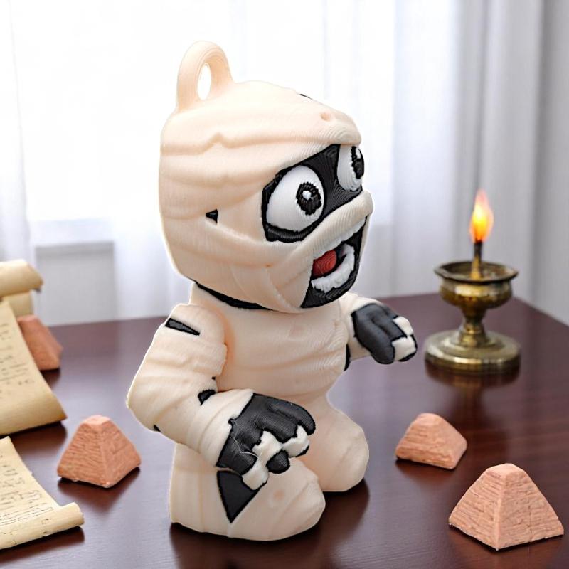 3D Printed Articulated Mummy Figurine Cute Bandage Mummy Movable Joints Halloween Desktop Ornament Car Hanging Party Decor Gift