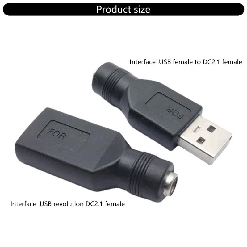 Tragbarer USB Stecker/Buchse zu DC5.5x2.1mm Konverter-Adapter Stromwandlerkopf Schwarz für verschiedene Laptop-Marken
