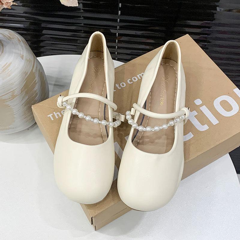 

Late evening breeze gentle shoes thick heel single shoes women s summer 2025 new Mary Jane women s shoes with skirt soft sole small leather shoes 35 бежевый