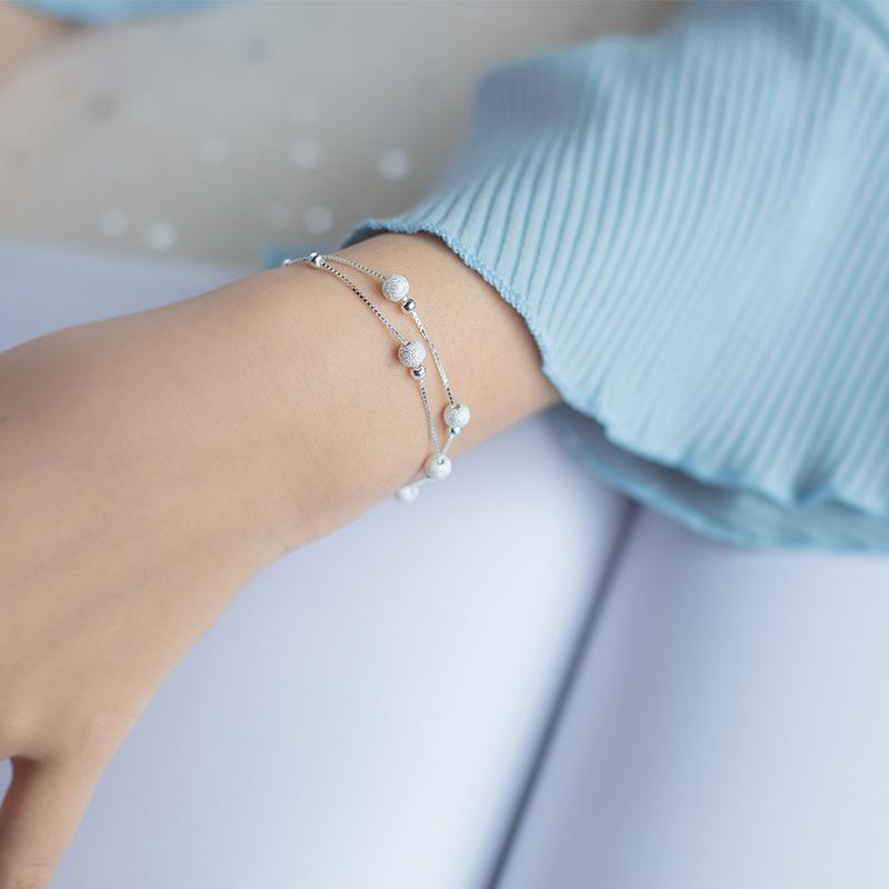 925 Sterling Silver Frosted Beads Bracelets Jewelry Gifts Women Box Chain Fashion Trendy Bracelet Jewelry