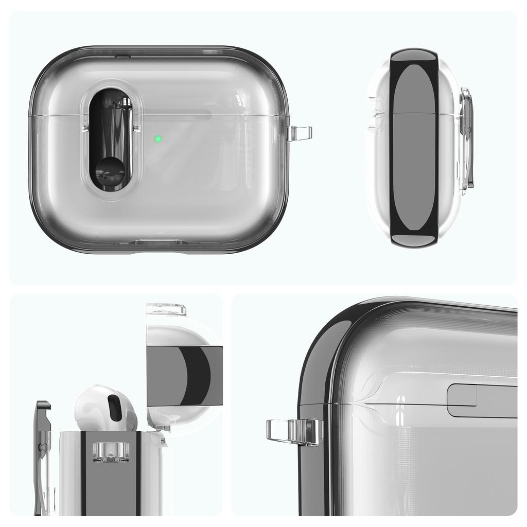 For AirPods Pro 3 Case Clear Electroplated TPU PC Earbuds Cover with Lock Clasp / Carabiner