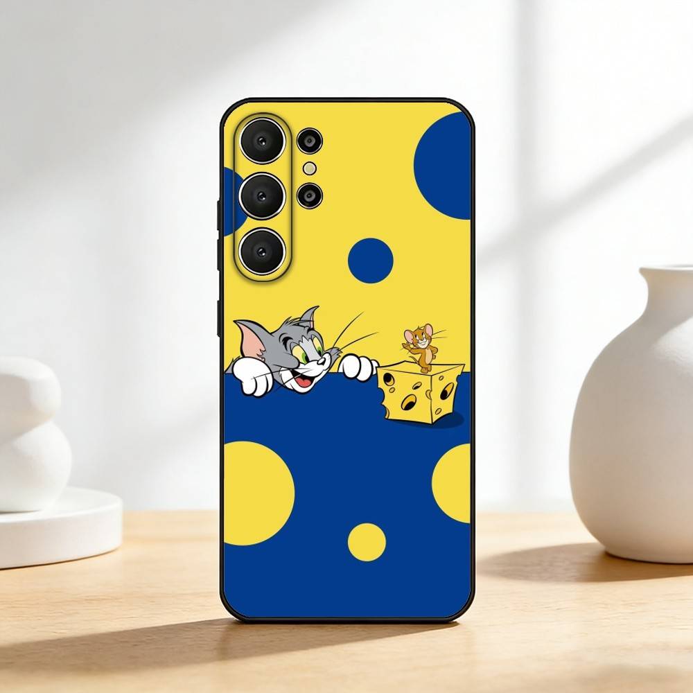 Funny T-TomS Cartoon JerryS Phone Case For Samsung S26,S25,24,23,22,30,21,10,9,Ultra,Plus,Lite,FE Soft Black Case