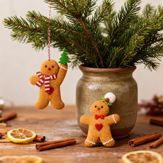 6 Pcs Gingerbread Man Ornaments Fabric Gingerbread Figurine Christmas Tree Decorations for Holiday Home Party Decor