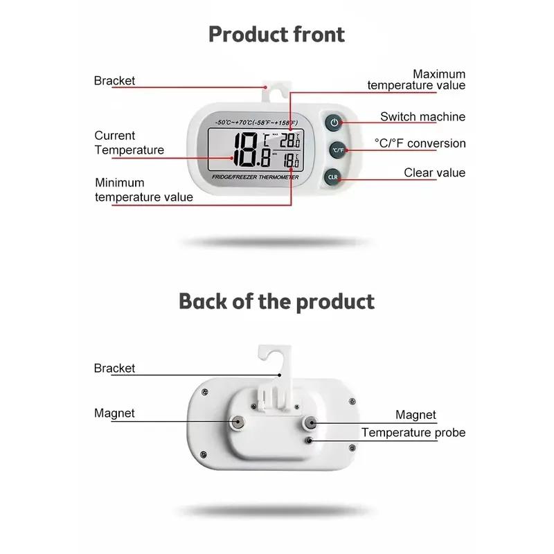 Digital Frigerator Thermometer Fridge And Freezer Thermometer With Large LCD Screen Stand For Room Kitchen