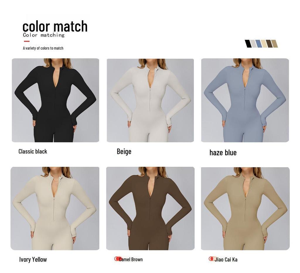 Plush Zipper Jumpsuit - Warm, Slimming, Long Sleeve Sportswear for Winter & Autumn