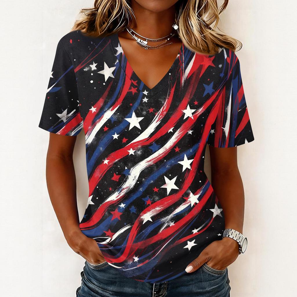 Shirts For Women Trendy V Neck T Shirts Casual Printed Blouse Tops For Women