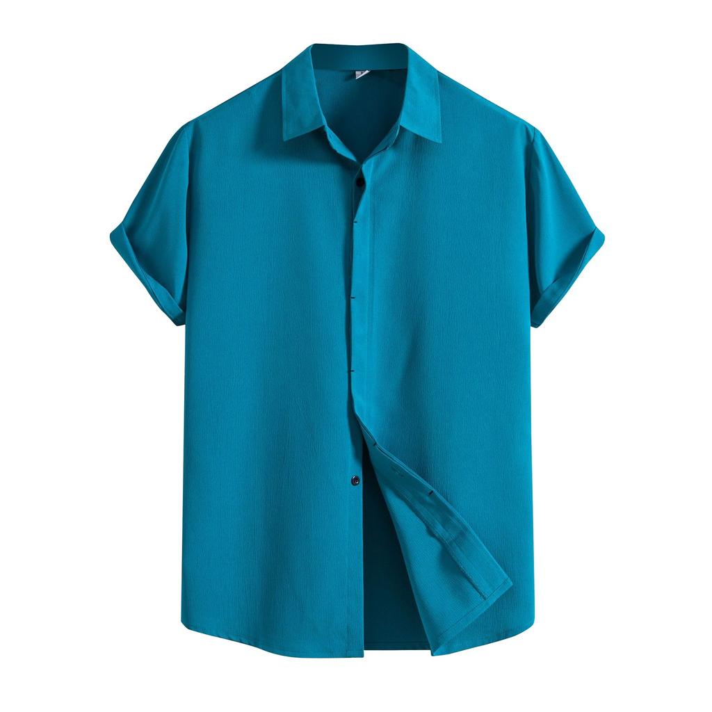 Chemise à manches courtes pour hommes, décontractée, couleur unie, ample, col rabattu, printemps été