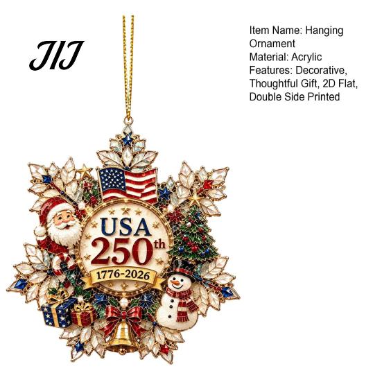 Acrylic Santa Pendant Decorations Christmas Hanging Ornament, Double Side Printed 250th Anniversary Whimsical Tree Baubles for Tree, 2D Flat