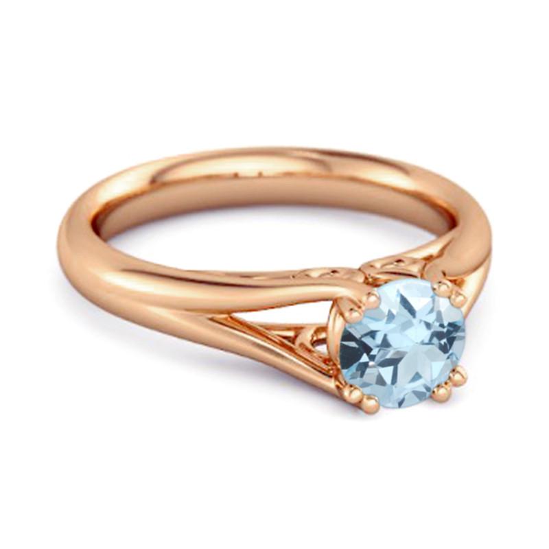 Blue Topaz Elegant Bypass Solitaire Ring - 925 Sterling Silver Rose Gold Vermeil
