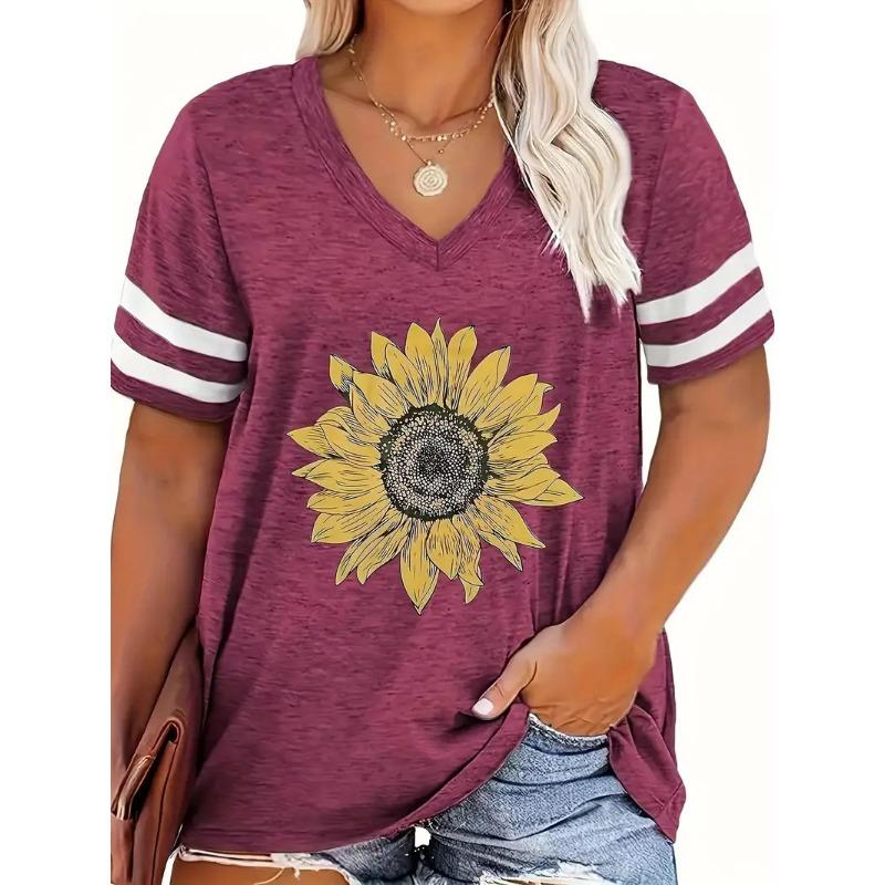 

Летний топ с V-образным вырезом и принтом 3D Love Sunflower, модные повседневные женские футболки с короткими рукавами L