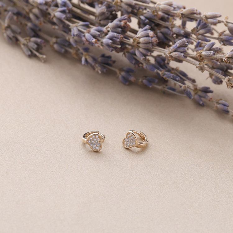 18K Gold-Plated S925 Sterling Silver Heart Earrings with Zircon Platinum Pair