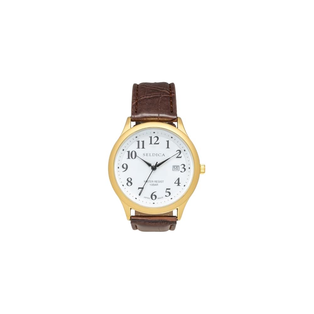 Crepha Analog Quartz Watch Men s Waterproof 3ATM Calendar Function Leather Strap 20mm White Gold