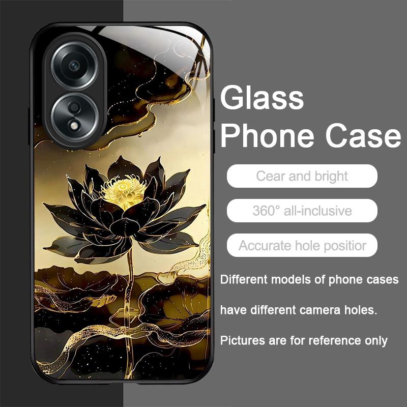 

Luxury Floral Art Lotus Flower Pattern Tempered Glass Phone Case for OPPO Realme 14 13 12 11 10 ProPlus GT Neo 3 2 X7 Pro Covers Realme 14 Pro+