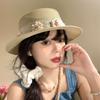 Butterfly Knot Flat Top Straw Hat for Women's Summer New Flower Lace Hat for Beach Shading and Sun Protection Straw Woven Hat