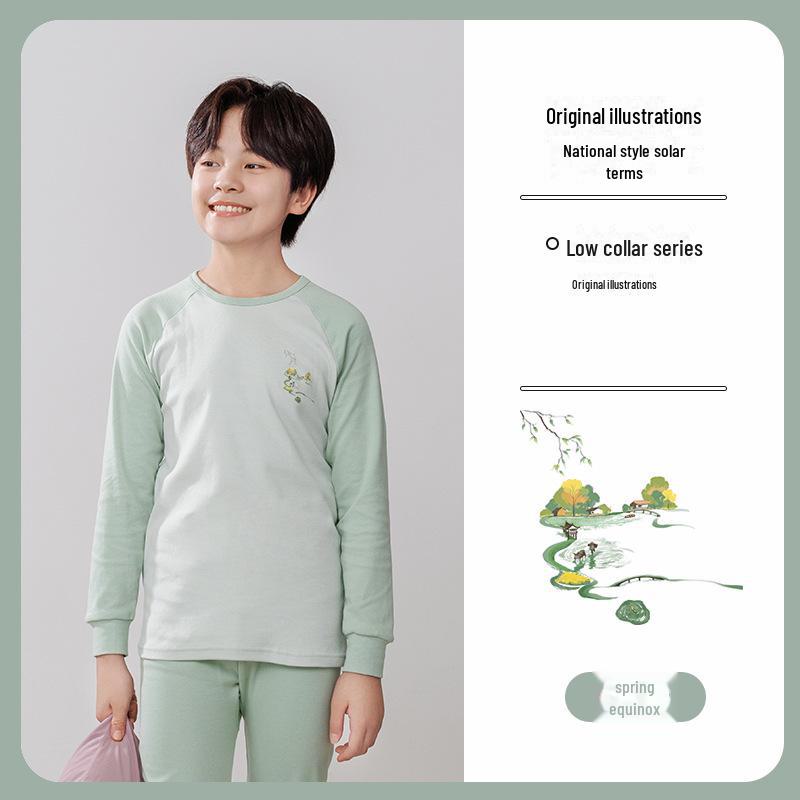 Kinder Unterwäsche Set aus reiner Baumwolle für Herbst und Winter: Jungenpullover & Mädchen Rundhals Mittelhals Bekleidung