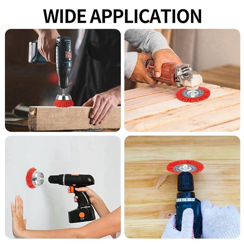 ABBP-10 PCS Nylon Filament Abrasive Wire Brush Wheel & Cup Brush Set With 1/4Inch Drill Shank, Nylon Drill Brush Set , Red