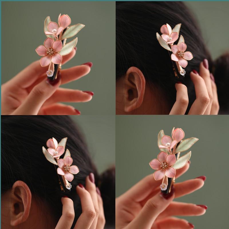 Handmade Chinese Style Silk Velvet Flower Hair Clip Women Side Bangs Decorative Accessory