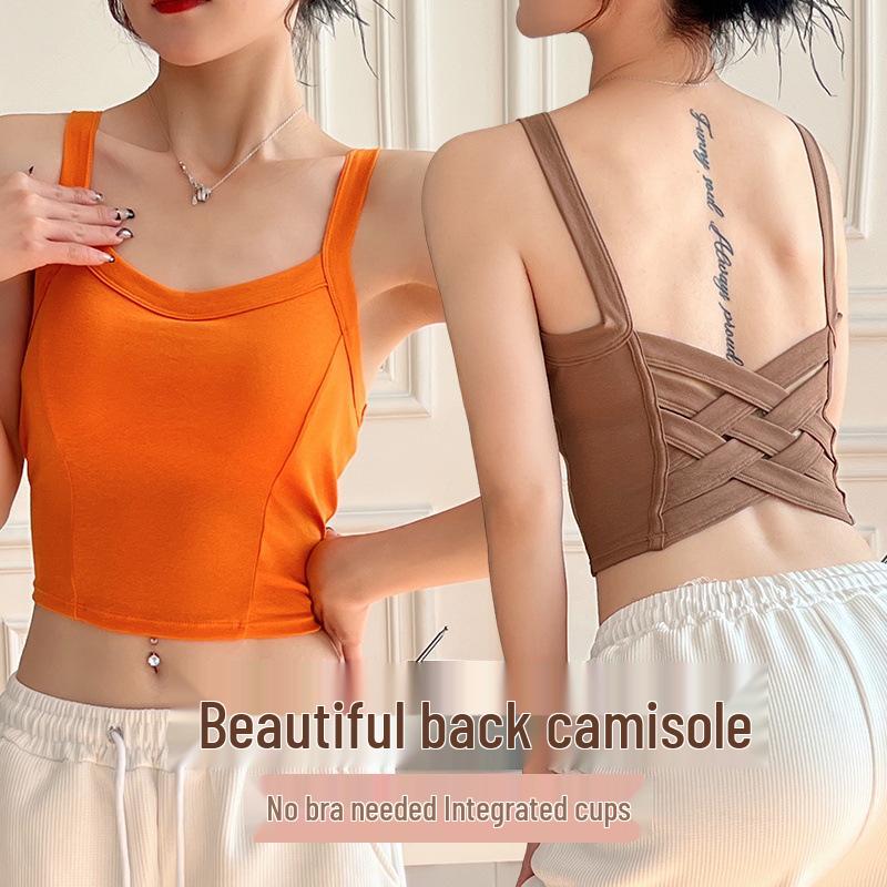Women's Pure Cotton Vest with Fixed Cup Straps & Chest Pads - Breathable Lingerie & Outerwear