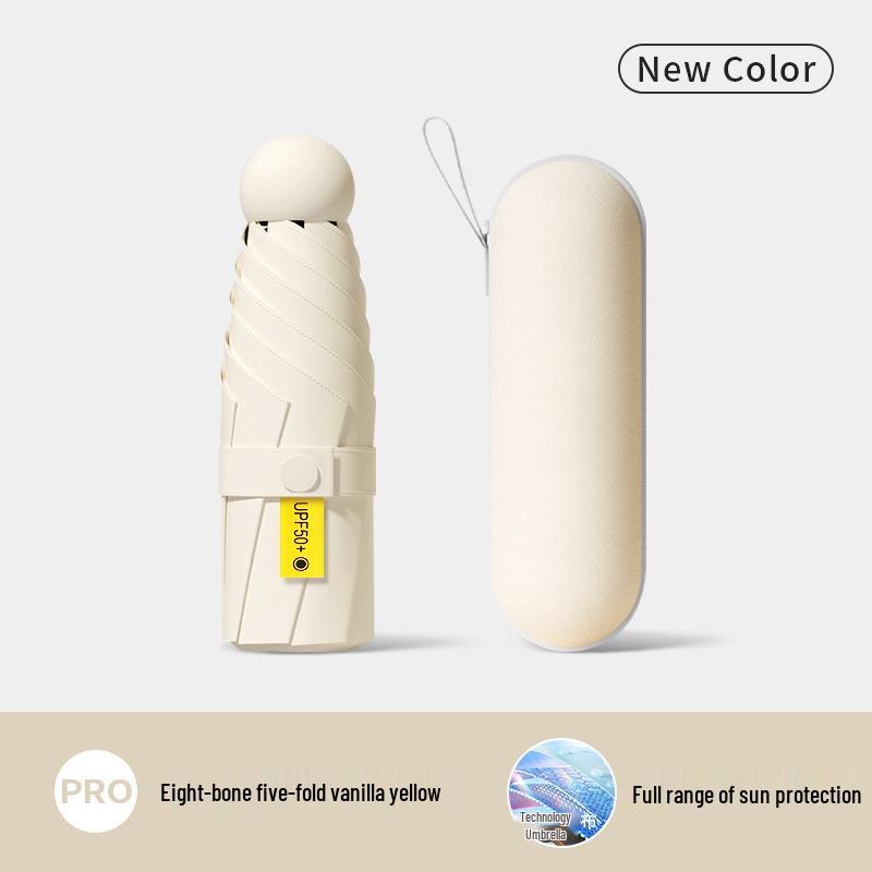 Five-Fold UV Protection Compact Sun and Rain Umbrella, Black Glue Coating.