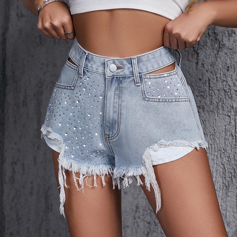 

2024 Trendsetter Women s Sexy Denim Shorts with Rhinestones L синий/лазурь