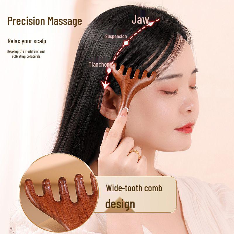 Five-Claw Sandalwood Head Massage Comb: Meridian Therapy Tool for Scalp Lymphatic Dredging and Care
