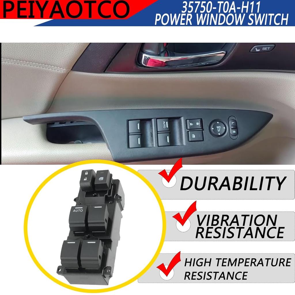 Power Window Switch Driver Side - Master Window Switch 24 Pins Fit for 2014-2017 Honda CR-V Replace# 35750-T0A-H11 35750-T0A-A11