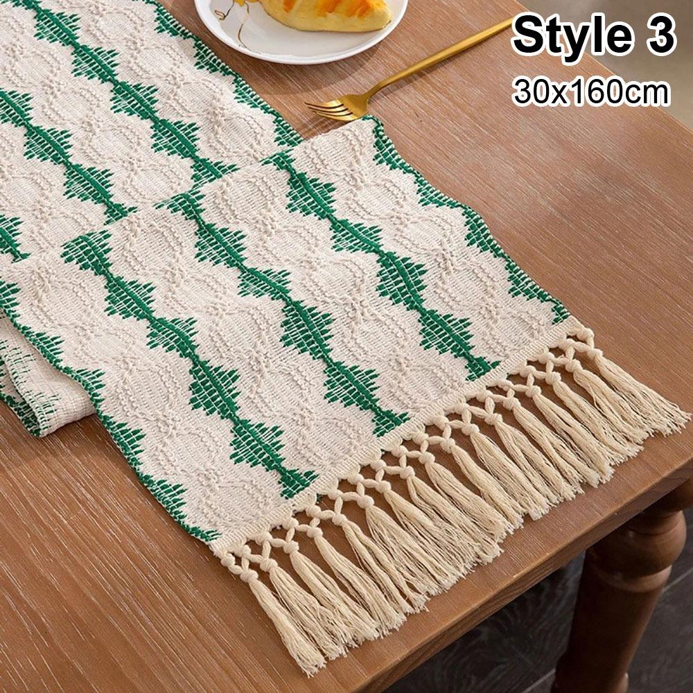 1Pcs Cotton Linen Table Runner Farmhouse Rustic 30x120cm 30x160cm Tablerunner with Tassels Cream Brown Macrame Burlap
