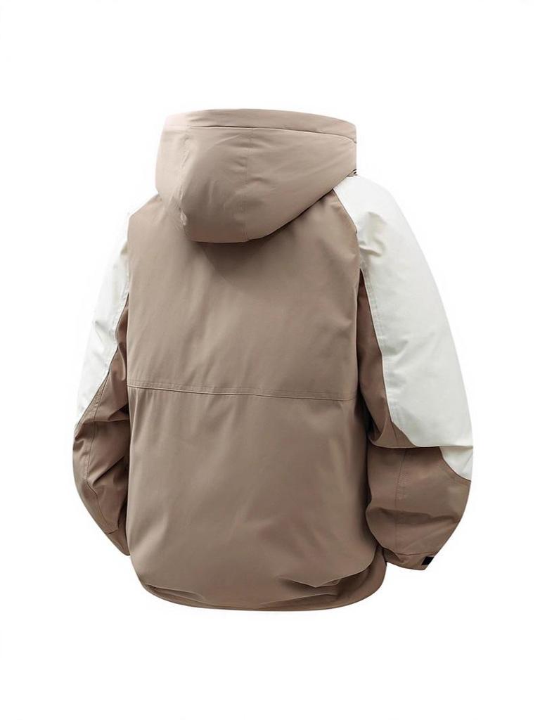 Trendy Hooded Patchwork Down Jacket for Couples: Autumn/Winter, Two-Way Zipper, 90% White Duck Down, Fashion Forward