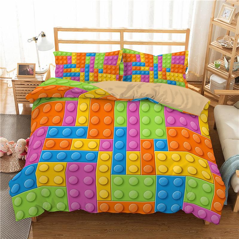 Colorful Toy Duvet Cover Funny Building Blocks Bedding Set With Pillowcases For Toddler Kids Teens Boys Girls Gift Bedroom Decor