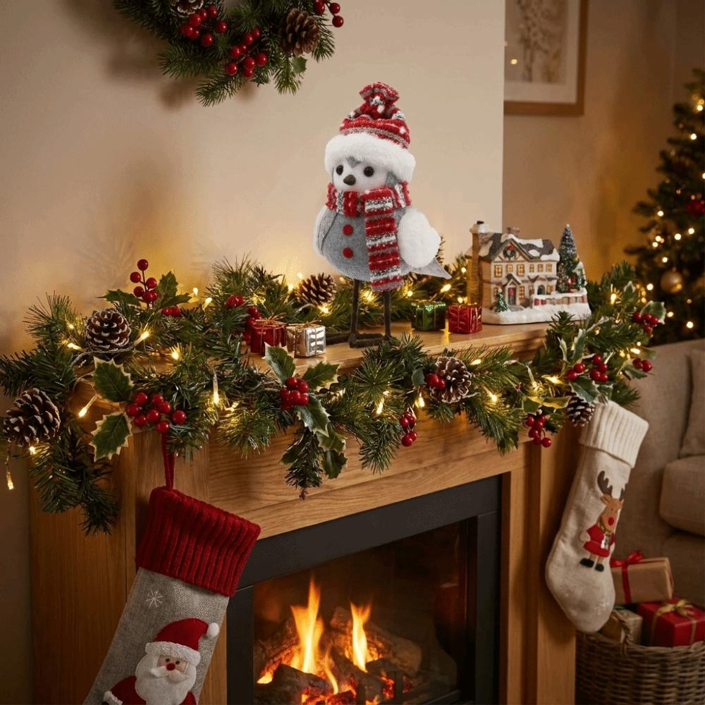 Standing Christmas Bird Figurines with Hat Festive Bird Statue Table Decoration