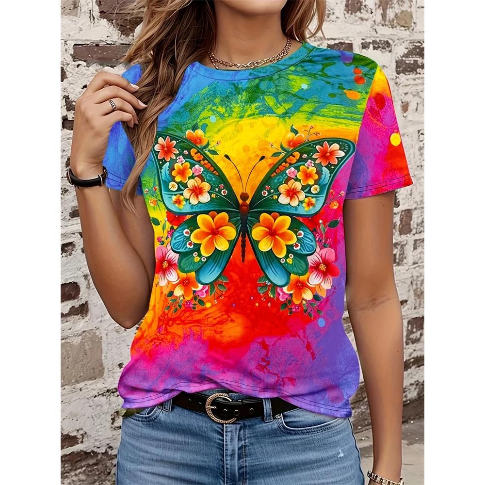 New Women's T Shirt Summer Short Sleeve Abstract Face Printed Round Neck Loose Short Sleeve Oversized Y2K Streetwear