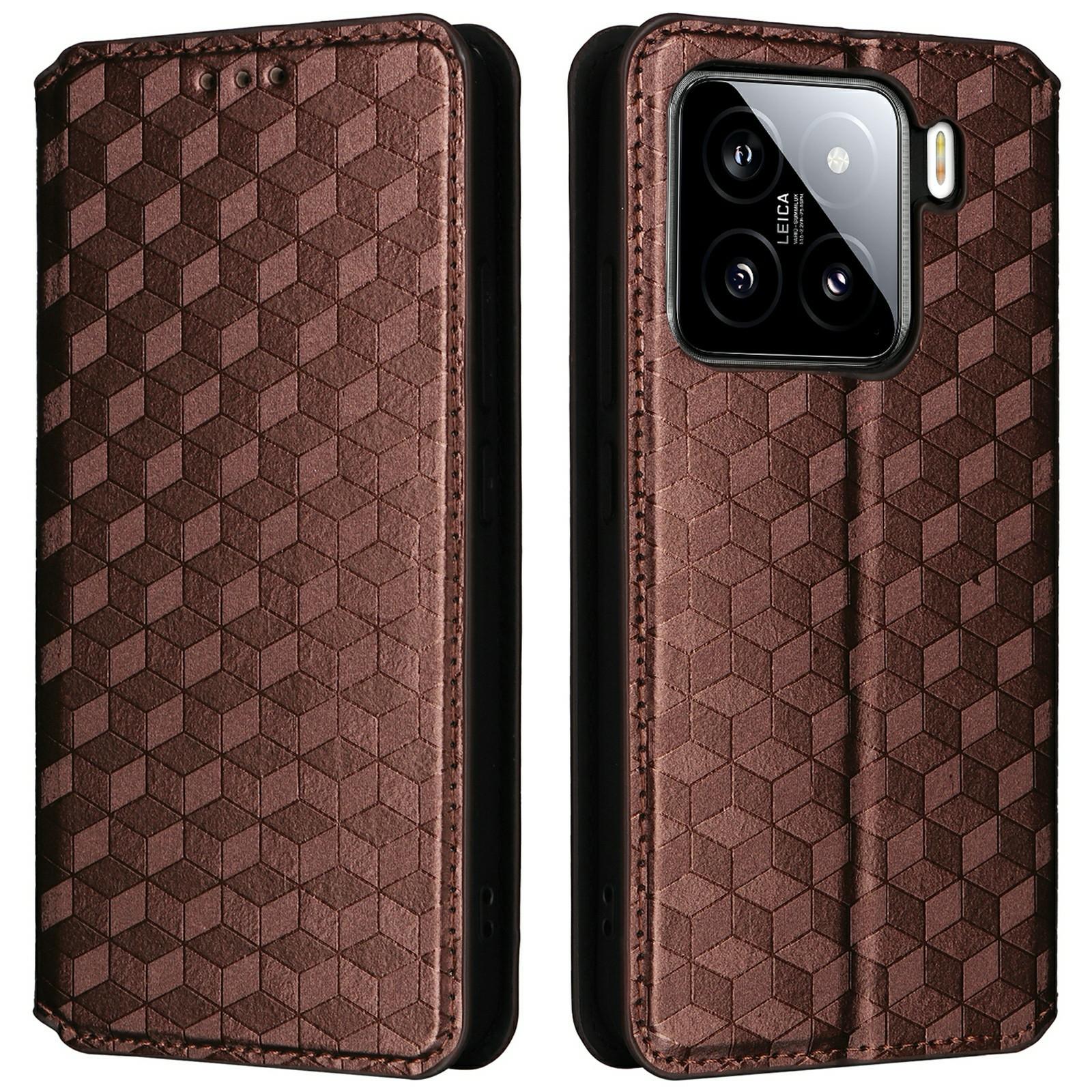 

Для Xiaomi 15 Pro Wallet Case Шкіряний чохол для телефону з відбитком ромба Brown